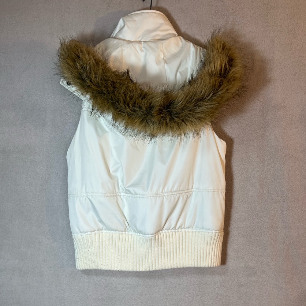 Kenneth Cole Reaction White Faux Fur Hoodie Vest Sz S